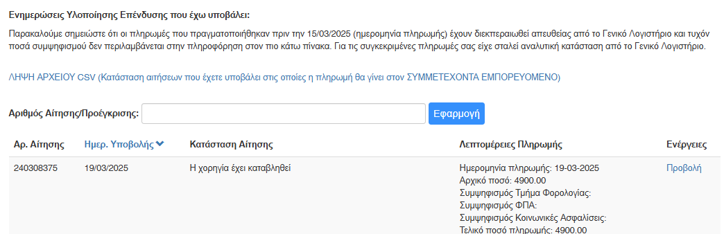 Πίνακας παρακολούθησης Αιτήσεων